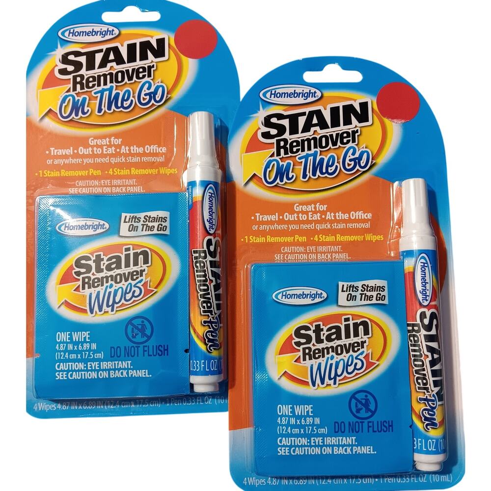 Homebright Stain Remover On The Go  Stain Remover Wipes and Pen (Set of 2) NEW